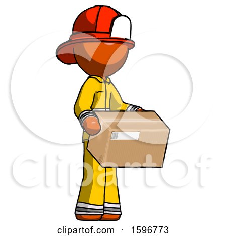 Orange Firefighter Fireman Man Holding Package to Send or Recieve in Mail by Leo Blanchette