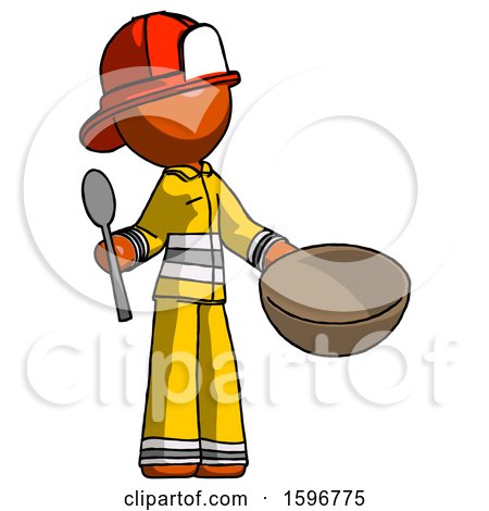Orange Firefighter Fireman Man with Empty Bowl and Spoon Ready to Make Something by Leo Blanchette