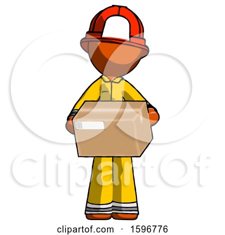 Orange Firefighter Fireman Man Holding Box Sent or Arriving in Mail by Leo Blanchette