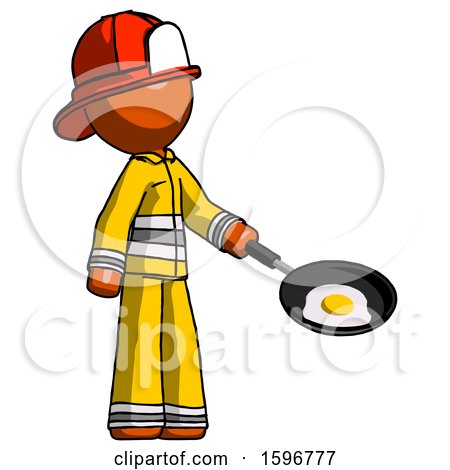 Orange Firefighter Fireman Man Frying Egg in Pan or Wok Facing Right by Leo Blanchette