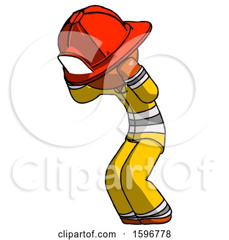 Orange Firefighter Fireman Man with Headache or Covering Ears Turned to His Left by Leo Blanchette