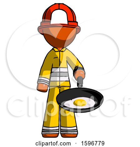 Orange Firefighter Fireman Man Frying Egg in Pan or Wok by Leo Blanchette