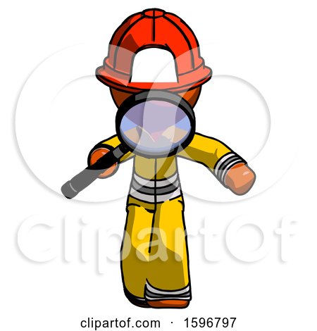 Orange Firefighter Fireman Man Looking down Through Magnifying Glass by Leo Blanchette
