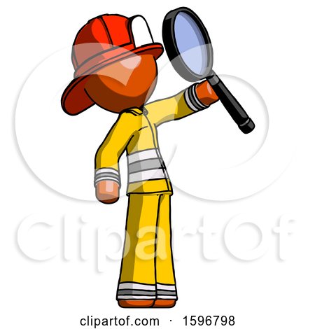 Orange Firefighter Fireman Man Inspecting with Large Magnifying Glass Facing up by Leo Blanchette