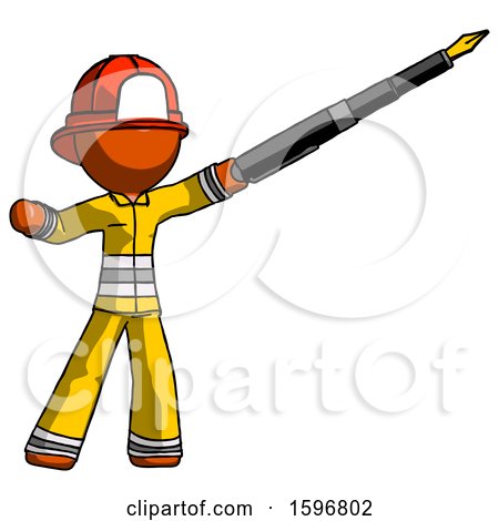 Orange Firefighter Fireman Man Pen Is Mightier Than the Sword Calligraphy Pose by Leo Blanchette