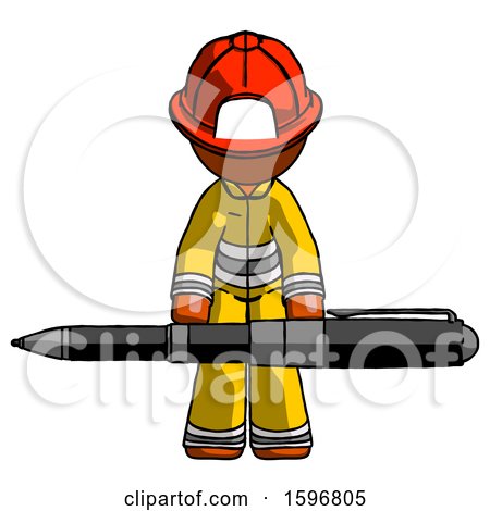 Orange Firefighter Fireman Man Weightlifting a Giant Pen by Leo Blanchette