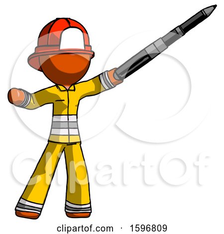 Orange Firefighter Fireman Man Demonstrating That Indeed the Pen Is Mightier by Leo Blanchette