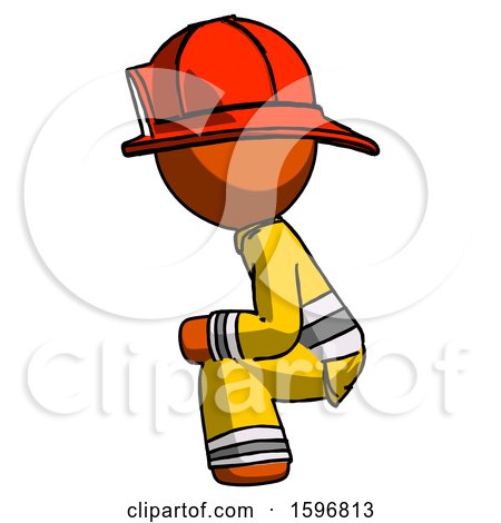 Orange Firefighter Fireman Man Squatting Facing Left by Leo Blanchette