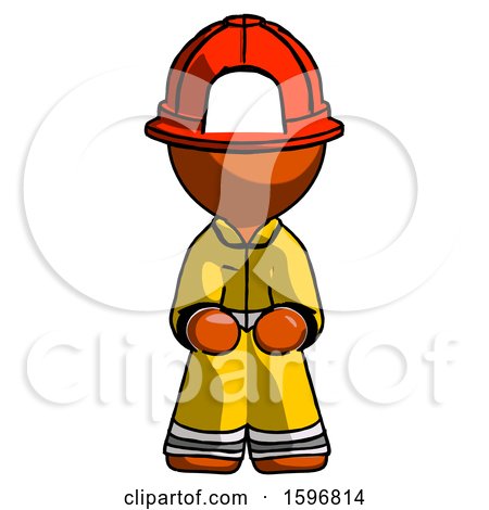 Orange Firefighter Fireman Man Squatting Facing Front by Leo Blanchette