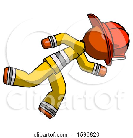 Orange Firefighter Fireman Man Running While Falling down by Leo Blanchette
