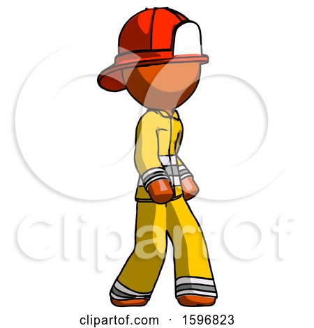 Orange Firefighter Fireman Man Walking Turned Right Front View by Leo Blanchette