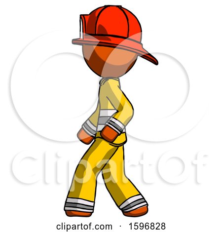 Orange Firefighter Fireman Man Walking Left Side View by Leo Blanchette