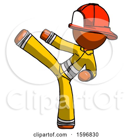Orange Firefighter Fireman Man Ninja Kick Left by Leo Blanchette