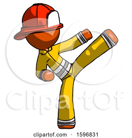 Orange Firefighter Fireman Man Ninja Kick Right by Leo Blanchette