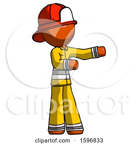 Orange Firefighter Fireman Man Presenting Something to His Left by Leo Blanchette