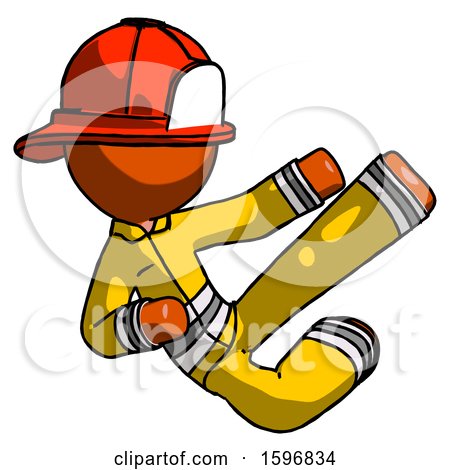 Orange Firefighter Fireman Man Flying Ninja Kick Right by Leo Blanchette