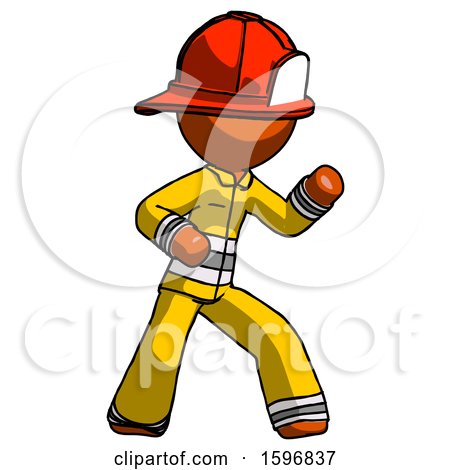 Orange Firefighter Fireman Man Martial Arts Defense Pose Right by Leo Blanchette