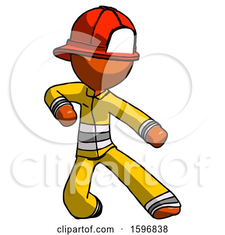 Orange Firefighter Fireman Man Karate Defense Pose Right by Leo Blanchette