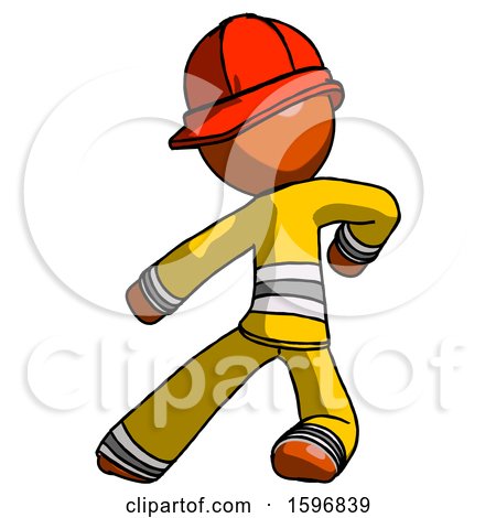Orange Firefighter Fireman Man Karate Defense Pose Left by Leo Blanchette