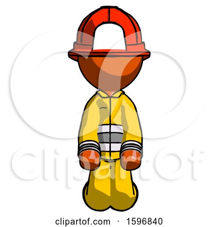 Orange Firefighter Fireman Man Kneeling Front Pose by Leo Blanchette