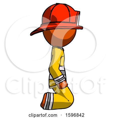Orange Firefighter Fireman Man Kneeling Right by Leo Blanchette