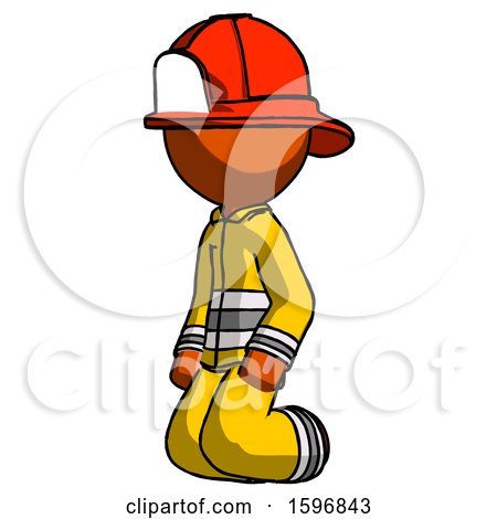 Orange Firefighter Fireman Man Kneeling Angle View Left by Leo Blanchette