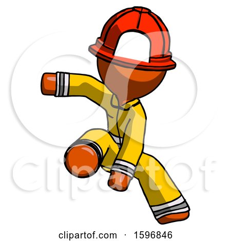 Orange Firefighter Fireman Man Action Hero Jump Pose by Leo Blanchette
