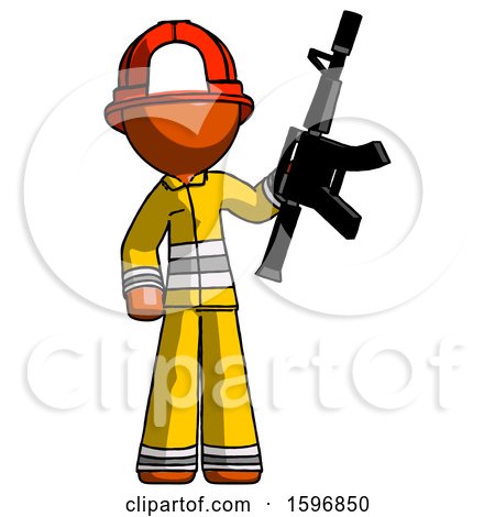 Orange Firefighter Fireman Man Holding Automatic Gun by Leo Blanchette