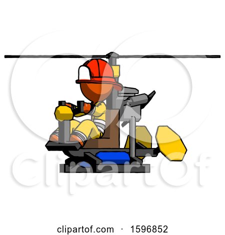 Orange Firefighter Fireman Man Flying in Gyrocopter Front Side Angle View by Leo Blanchette