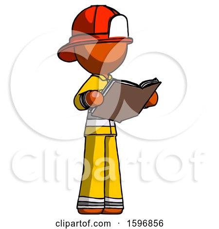 Orange Firefighter Fireman Man Reading Book While Standing up Facing Away by Leo Blanchette