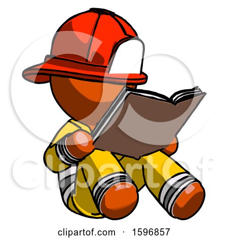 Orange Firefighter Fireman Man Reading Book While Sitting down by Leo Blanchette