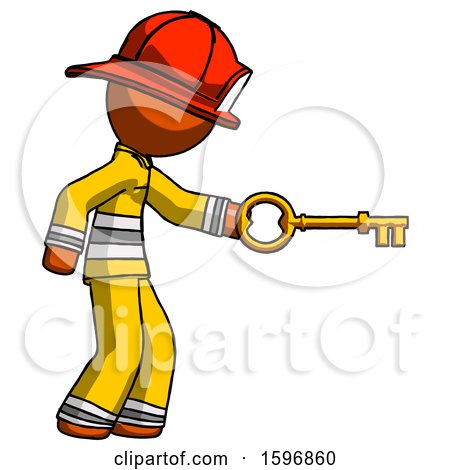 Orange Firefighter Fireman Man with Big Key of Gold Opening Something by Leo Blanchette