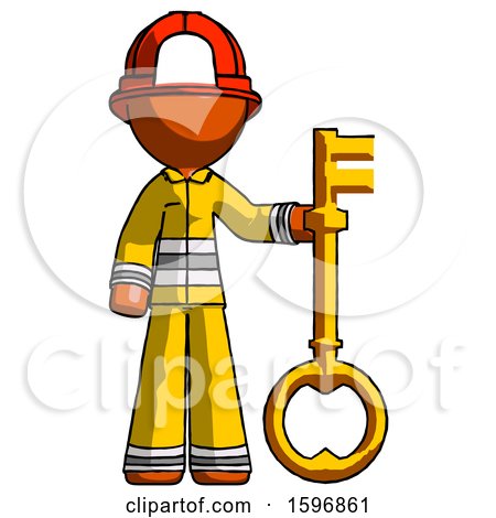 Orange Firefighter Fireman Man Holding Key Made of Gold by Leo Blanchette