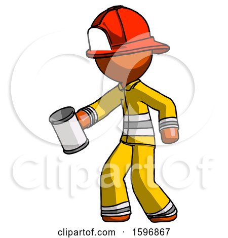 Orange Firefighter Fireman Man Begger Holding Can Begging or Asking for Charity Facing Left by Leo Blanchette