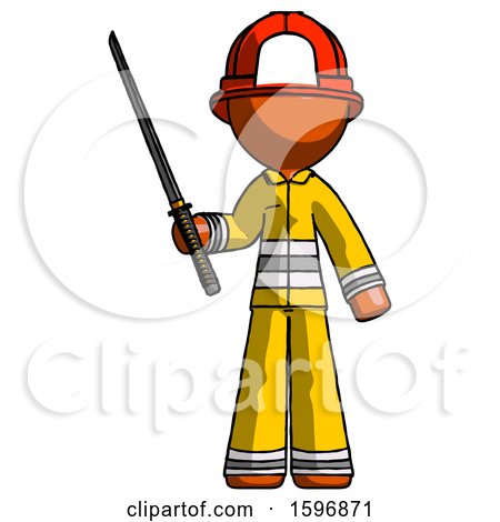 Orange Firefighter Fireman Man Standing up with Ninja Sword Katana by Leo Blanchette