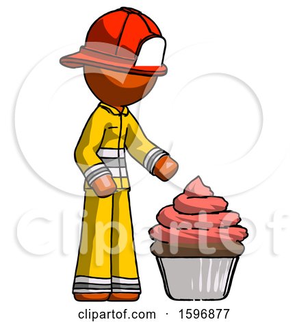 Orange Firefighter Fireman Man with Giant Cupcake Dessert by Leo Blanchette