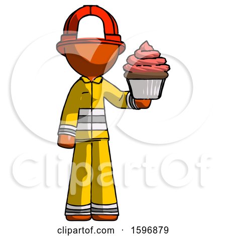 Orange Firefighter Fireman Man Presenting Pink Cupcake to Viewer by Leo Blanchette