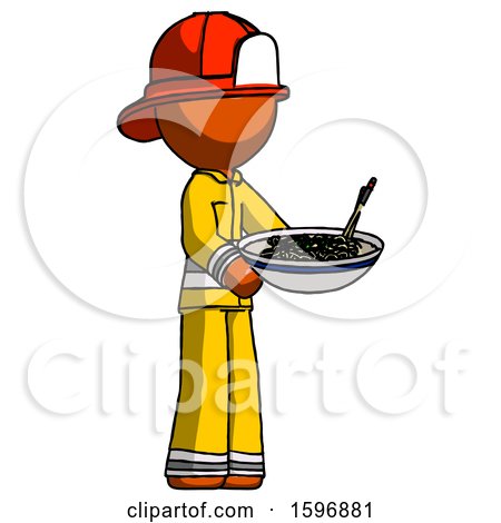 Orange Firefighter Fireman Man Holding Noodles Offering to Viewer by Leo Blanchette