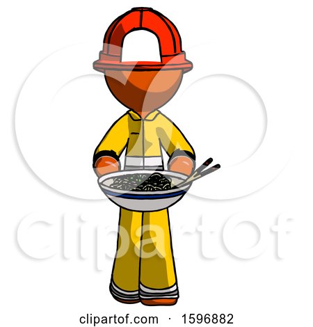 Orange Firefighter Fireman Man Serving or Presenting Noodles by Leo Blanchette