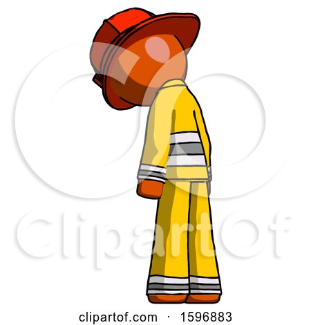 Orange Firefighter Fireman Man Depressed with Head Down, Back to Viewer, Left by Leo Blanchette