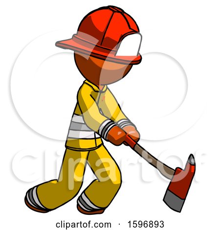 Orange Firefighter Fireman Man Striking with a Red Firefighter's Ax by Leo Blanchette