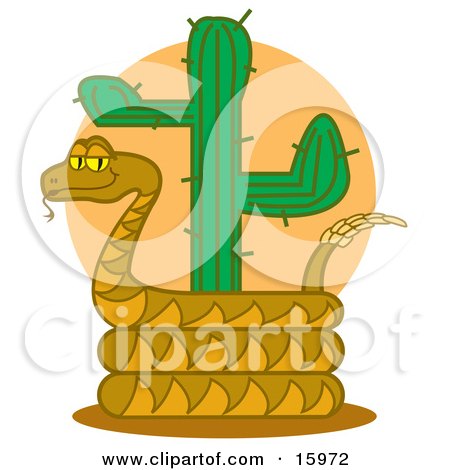 Slithery Rattlesnake Coiled Around A Desert Cactus Clipart Illustration by Andy Nortnik