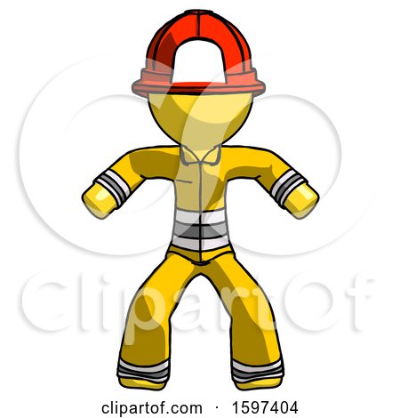 Yellow Firefighter Fireman Male Sumo Wrestling Power Pose by Leo Blanchette
