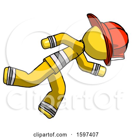 Yellow Firefighter Fireman Man Running While Falling down by Leo Blanchette
