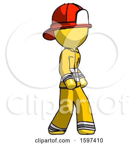 Yellow Firefighter Fireman Man Walking Turned Right Front View by Leo Blanchette