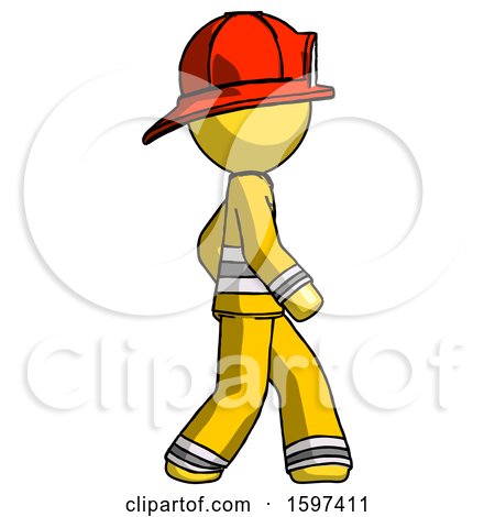 Yellow Firefighter Fireman Man Walking Right Side View by Leo Blanchette