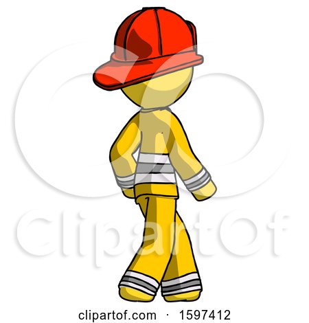 Yellow Firefighter Fireman Man Walking Away Direction Right View by Leo Blanchette