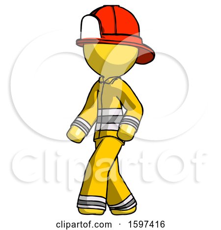 Yellow Firefighter Fireman Man Man Walking Turned Left Front View by Leo Blanchette