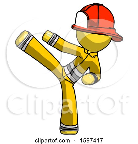 Yellow Firefighter Fireman Man Ninja Kick Left by Leo Blanchette