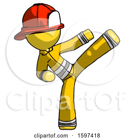 Yellow Firefighter Fireman Man Ninja Kick Right by Leo Blanchette